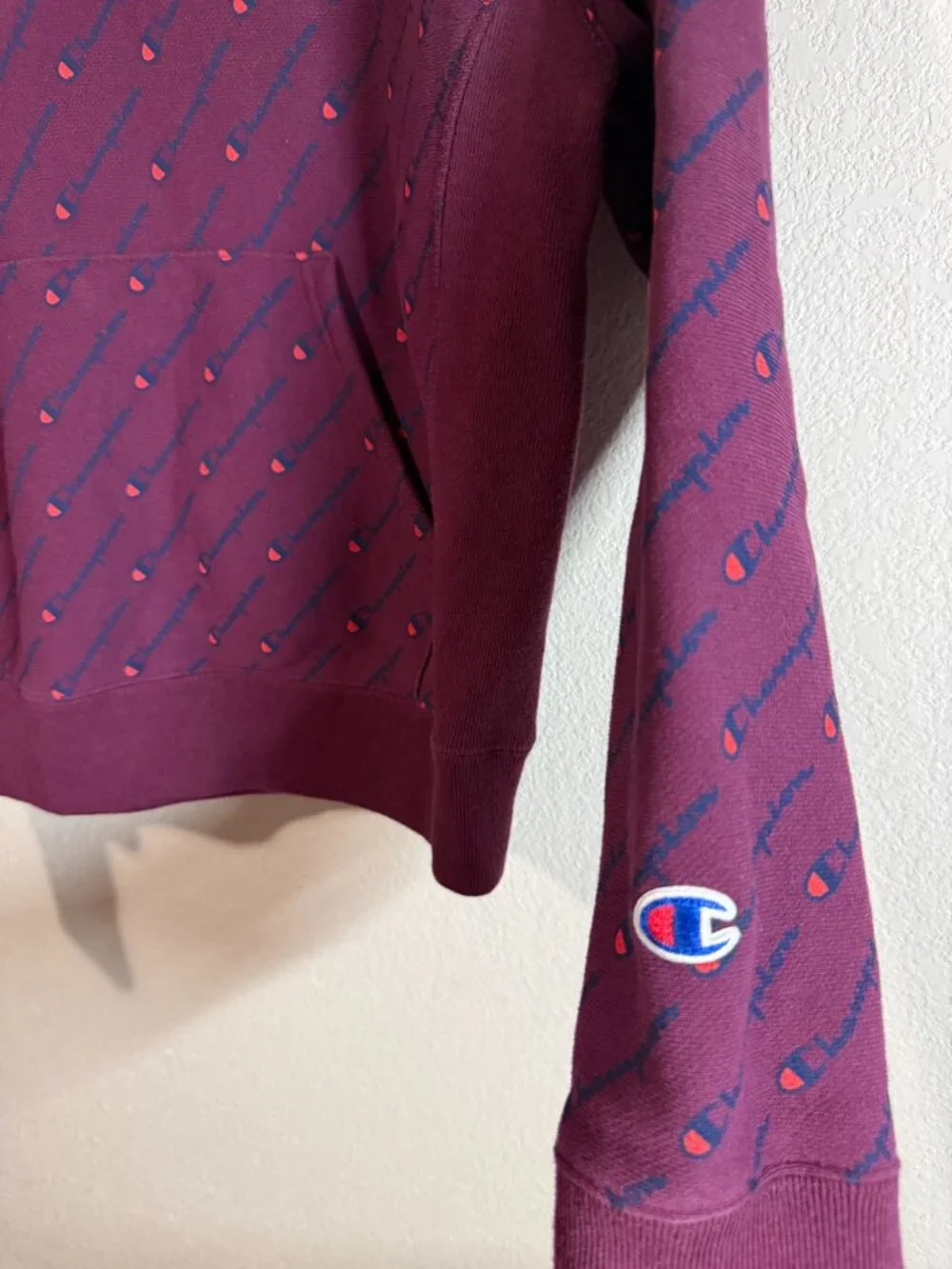 Champion Reverse Weave All-Over Print Hoodie Burgundy Maroon Medium